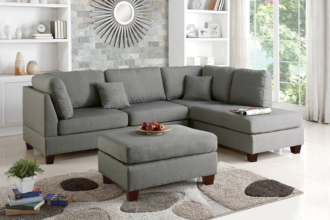 3pc Reversible Sectional W/ Ottoman - Grey