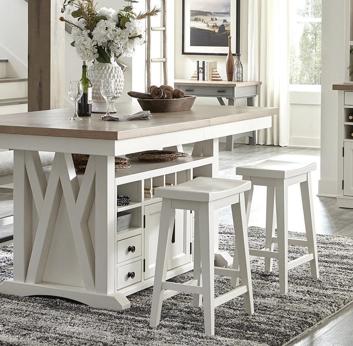 Modern Furniture - Americana Modern Dining Island Counter Height Table  (18 In Butterfly Leaf) in Cotton - DAME#72CH-2-COT