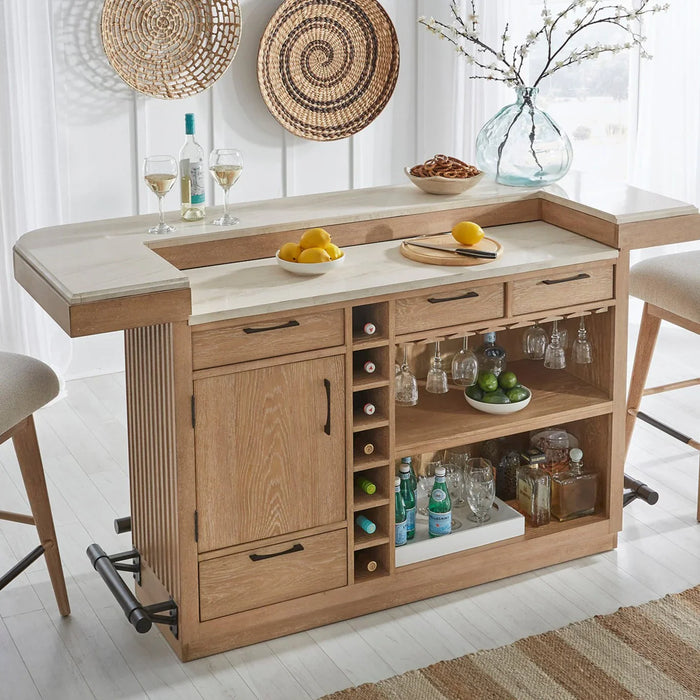 Modern Furniture -  Escape Dining 78' Bar with Stone Top in Natural Oak - DESC#78BAR-2