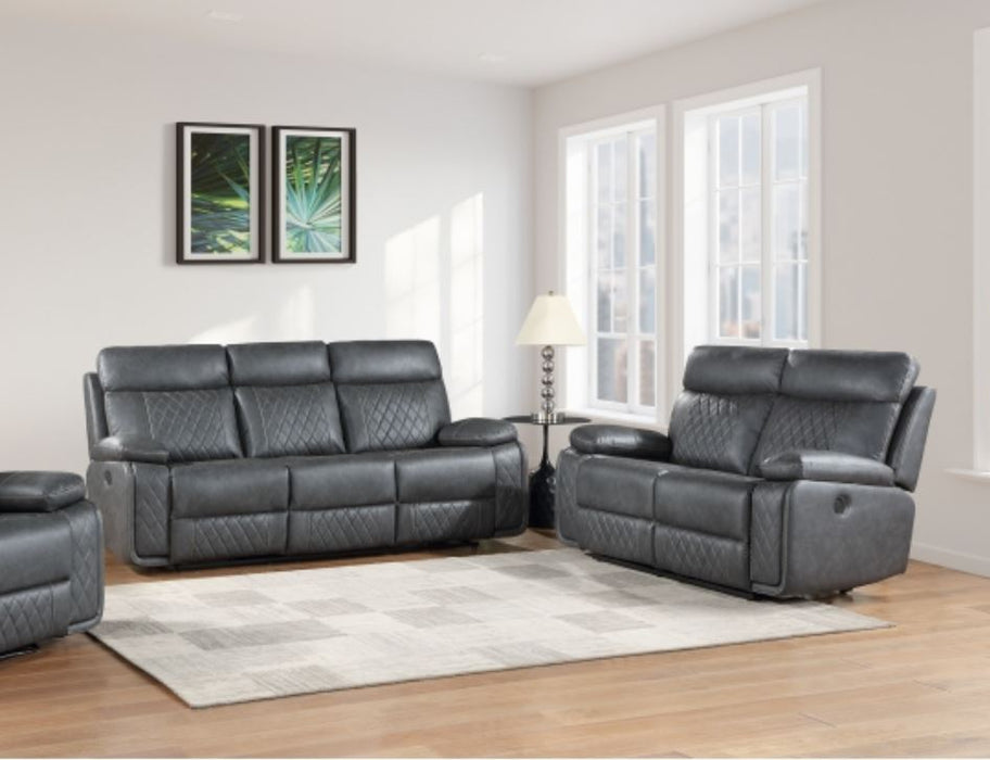 2-Piece Dark Gray Breathable Air Leather Diamondback Manual Reclining Sofa Set