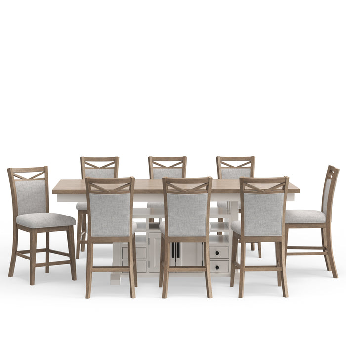 Modern Furniture - Americana Modern 9 Piece Dining Island Counter Height Table Set in Cotton - DAME-9PC-72CTR-2226-COT