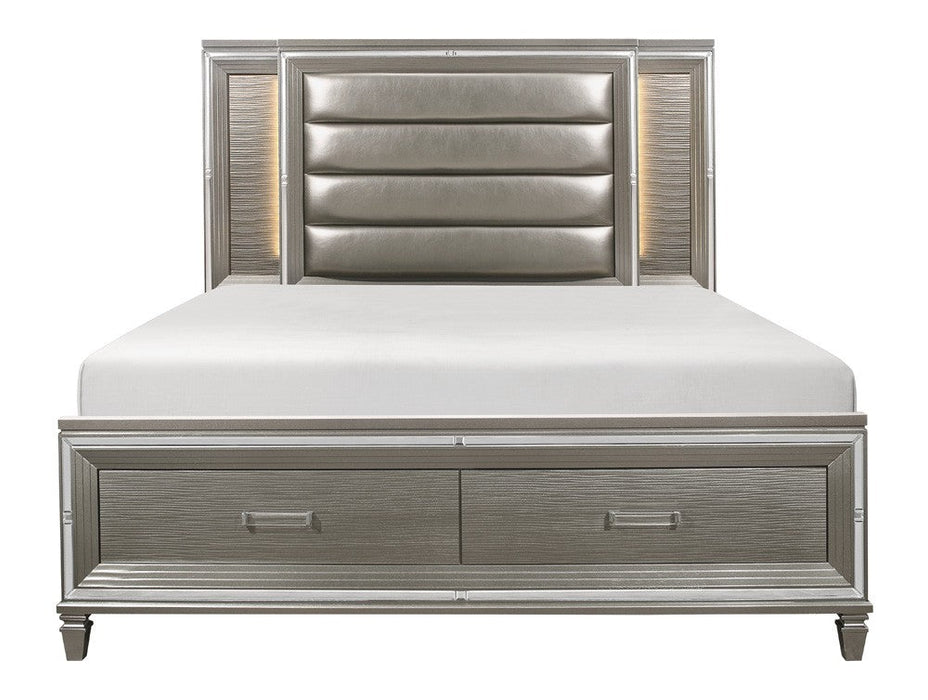 Tamsin Silver/Gray Metallic King LED Upholstered Storage Platform Bed