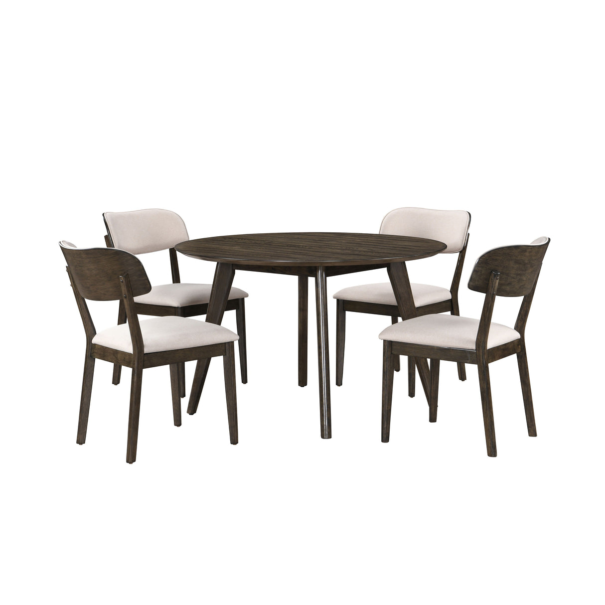 Rex - 48' Round Dining Table & 4 Open Back Chairs - Dark Brown