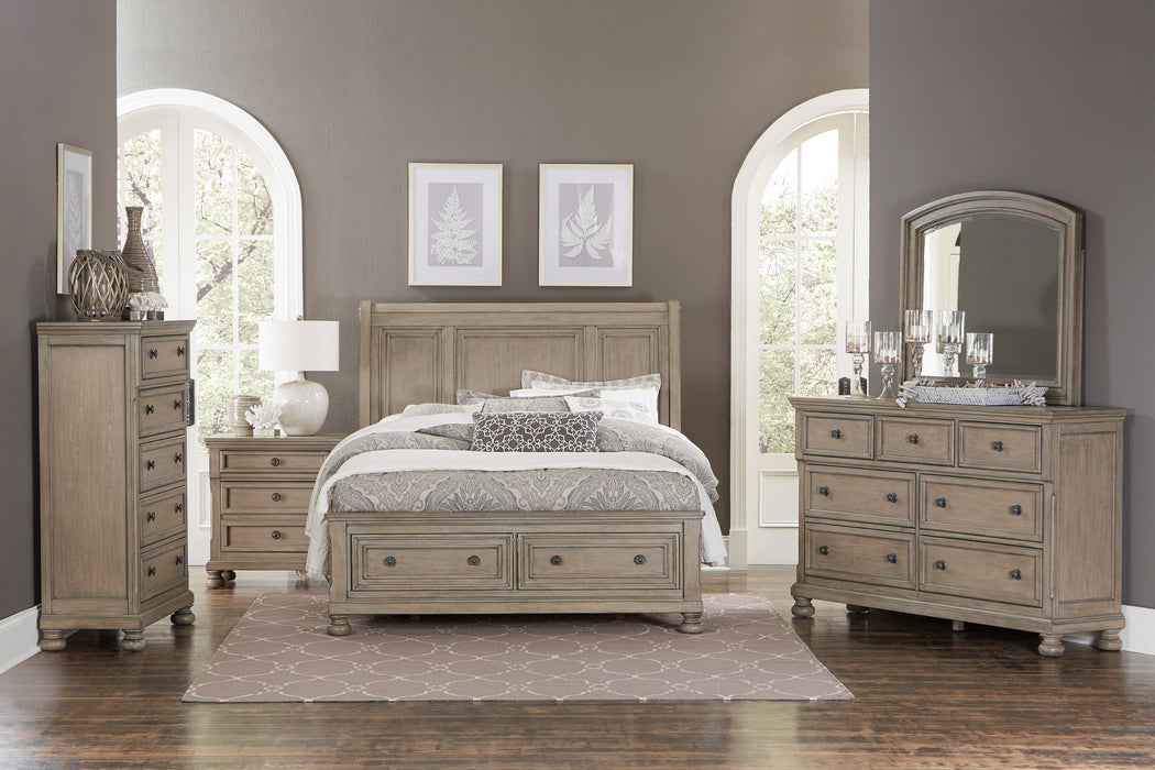 Bethel Wire Brushed Gray Sleigh Storage Platform Bedroom Set