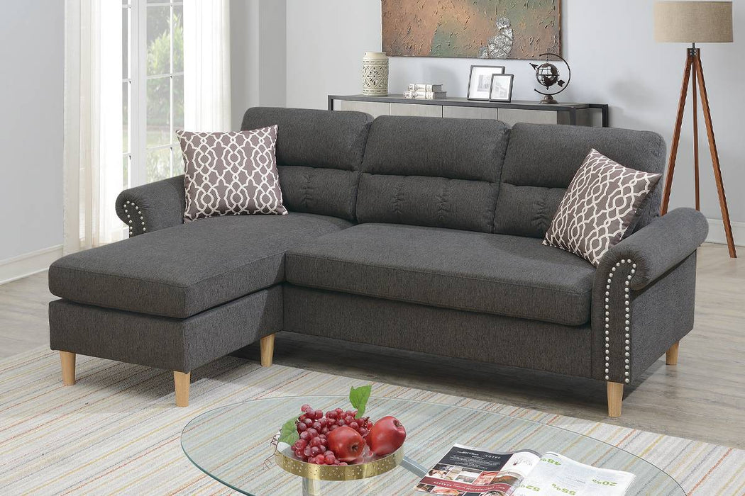 2-Piece Reversible Sectional Set W/ 2 Accent Pillows - Slate