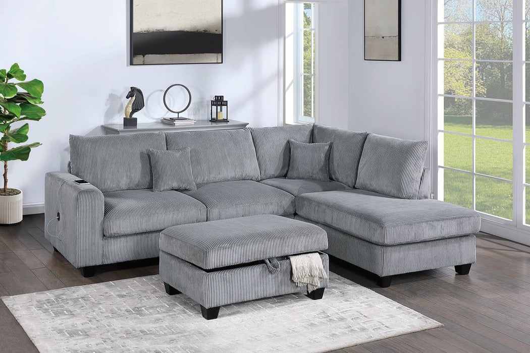 Sectional Sofa with Chaise, Sofa with USB Port & Storage Ottoman - Fog