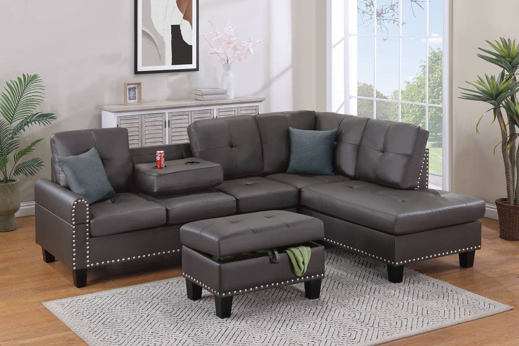 3-Piece Sectional with Storage Ottoman - Espresso