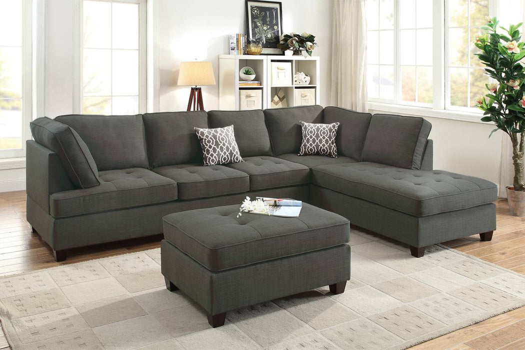 2pc Reversible Sectional W/2 Accent Pillows - Ash Black