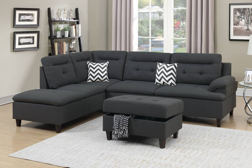 Left Facing Chaise Sectional Set W/ Ottoman - Charcoal