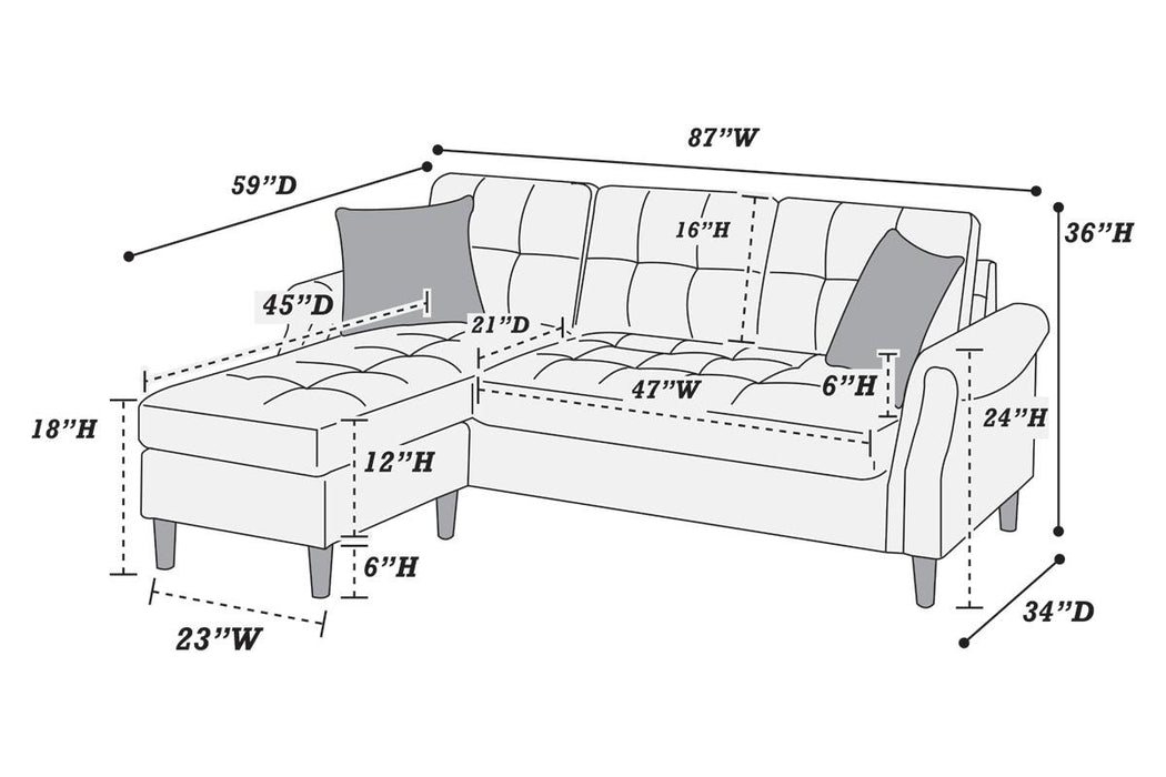 2-Piece Reversible Sectional Set W/ 2 Accent Pillows - Dark Coffee