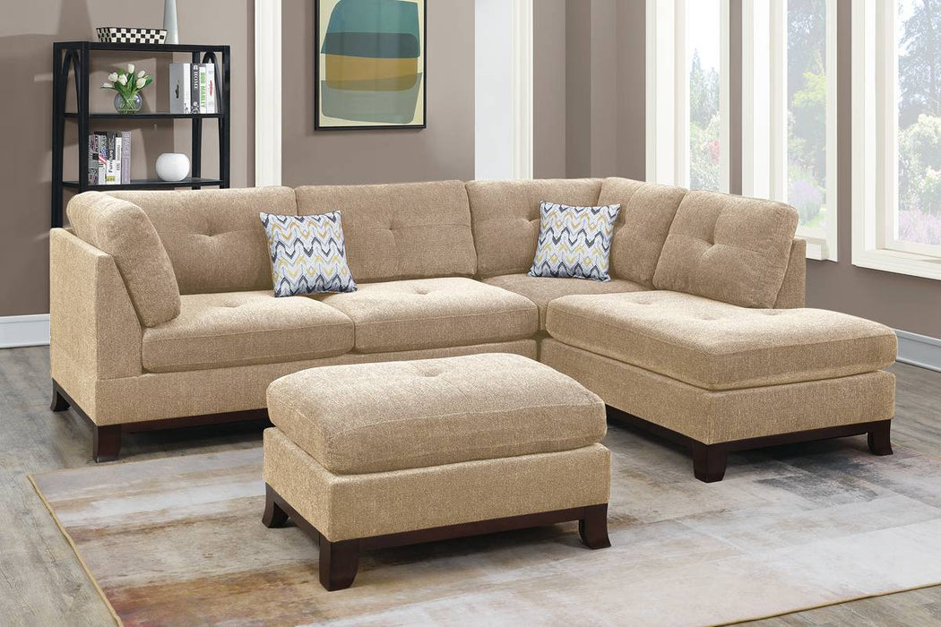 3pc Reversible Sectional W/ Ottoman - Camel