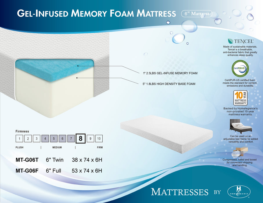 MT-G06F 6' Full Gel-Infused Memory Foam Mattress