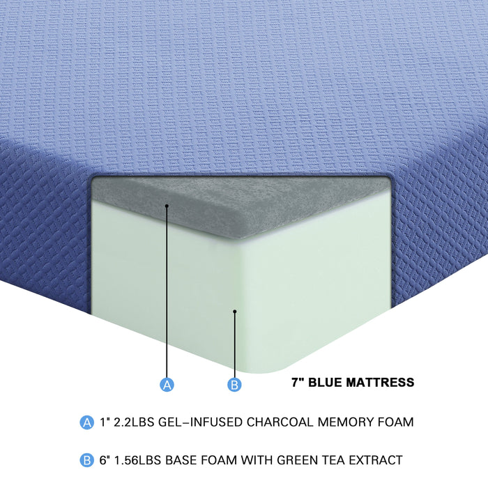 MT-PG07BLF 7' Blue Full Gel-Infused Memory Foam Mattress Set