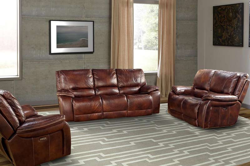 Modern Living - Vail Burnt Sienna Leather 2 Piece Dual Reclining Power Sofa Set - MVAI#832PH-822PH-BUR