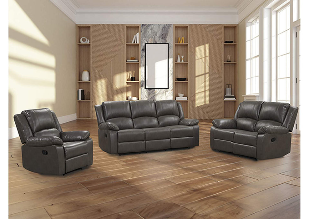 3-Piece Gray Breathable Air Leather Letha Manual Reclining Sofa Set