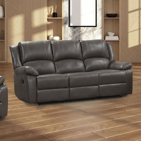 3-Piece Gray Breathable Air Leather Letha Manual Reclining Sofa Set