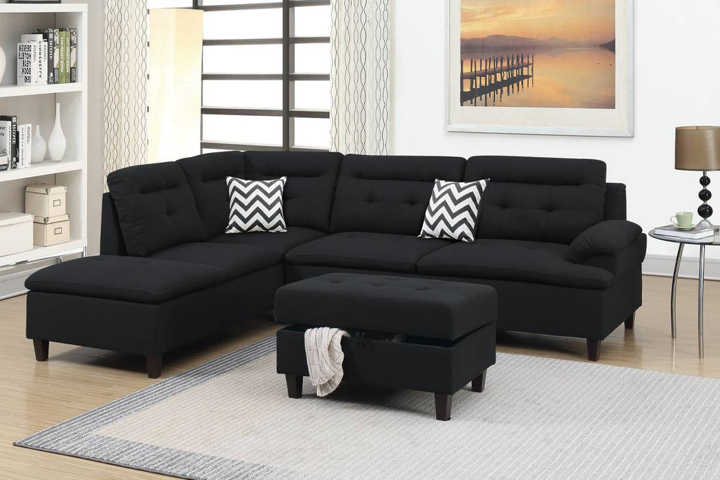 Left Facing Chaise Sectional Set W/ Ottoman - Black