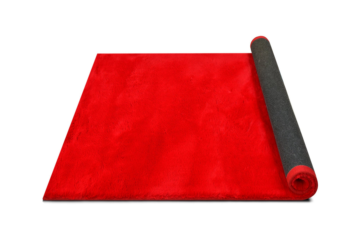Rabbit Fur Solid Red Rug