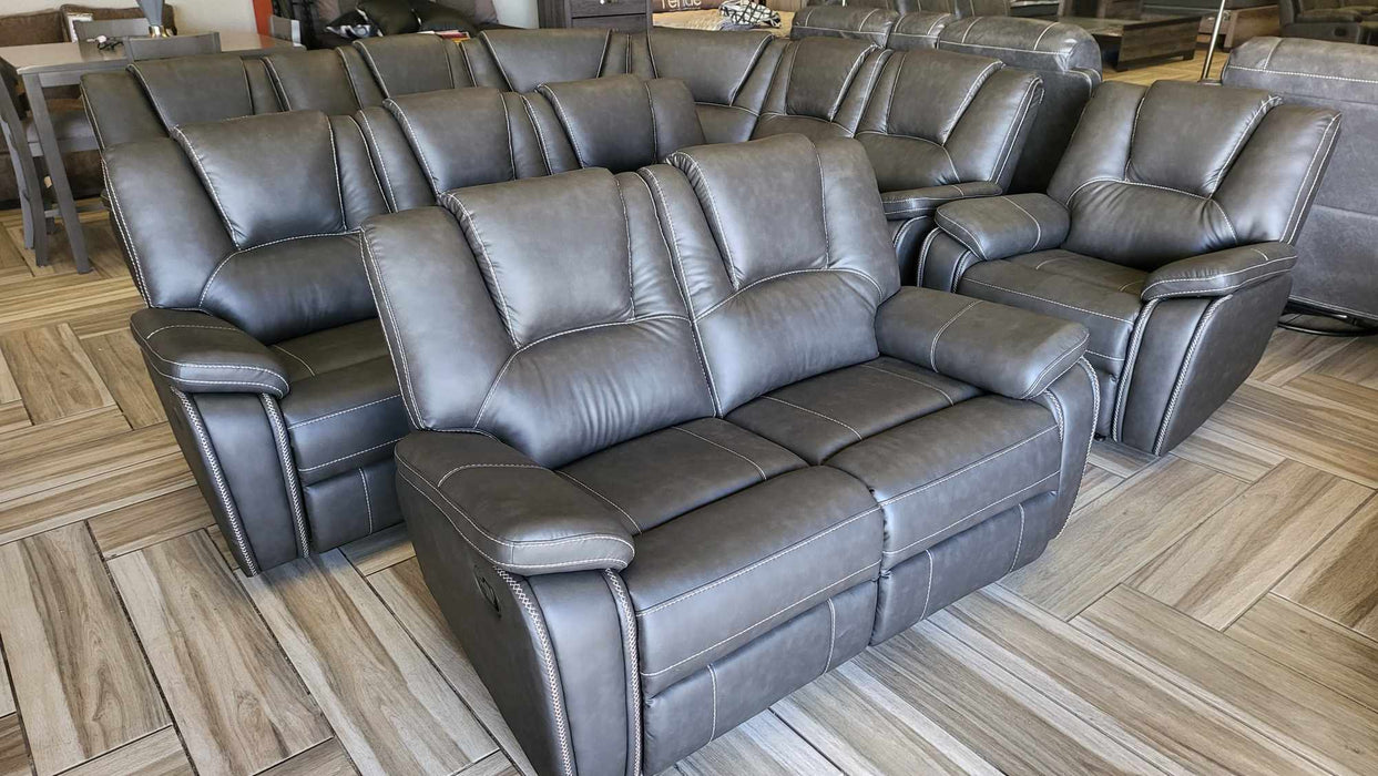 3-Piece Gray Breathable Air Leather Plainjane Manual Reclining Sofa Set