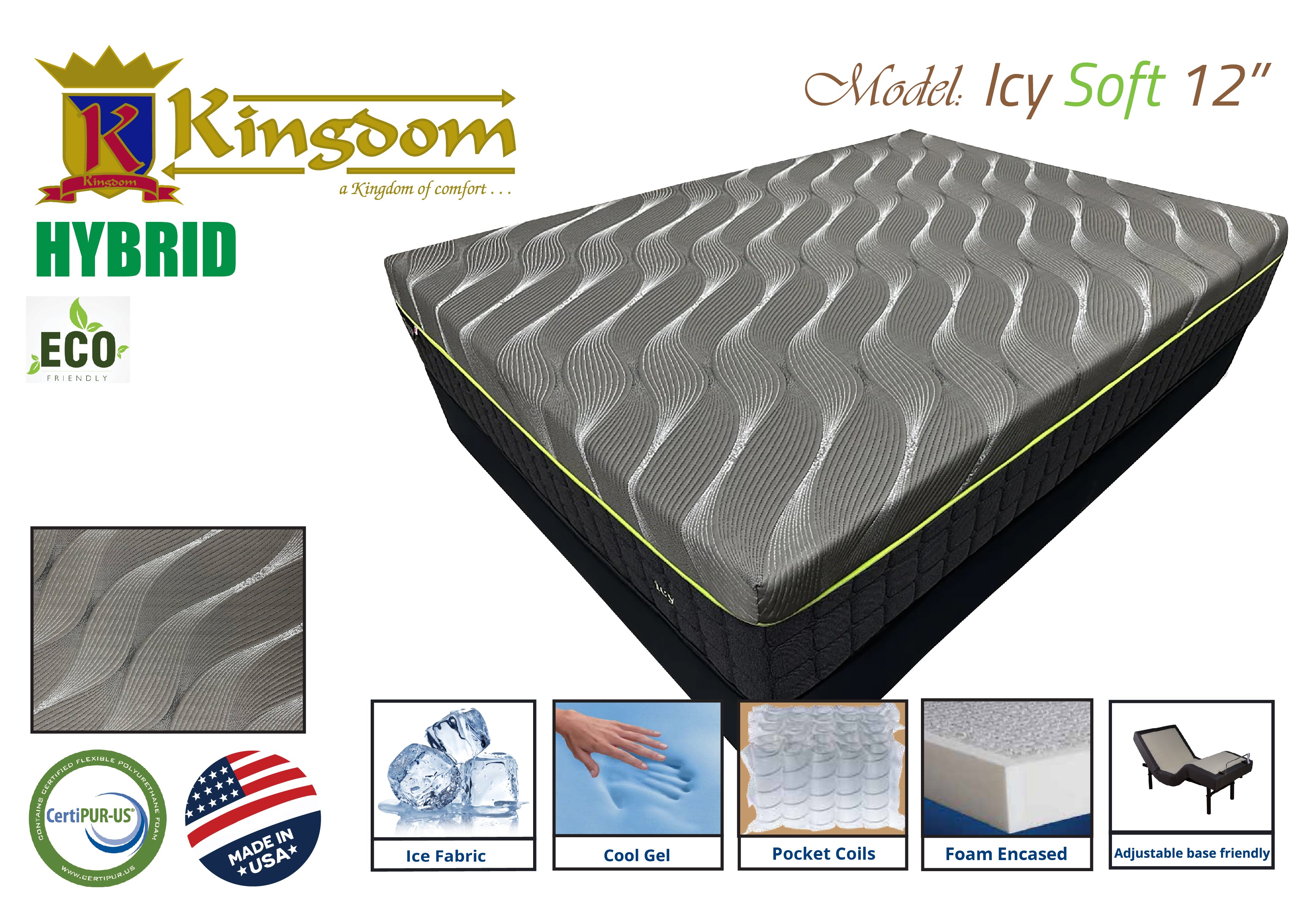 Icy 12' Hybrid Memory Foam Mattress - Premium Cooling Technology