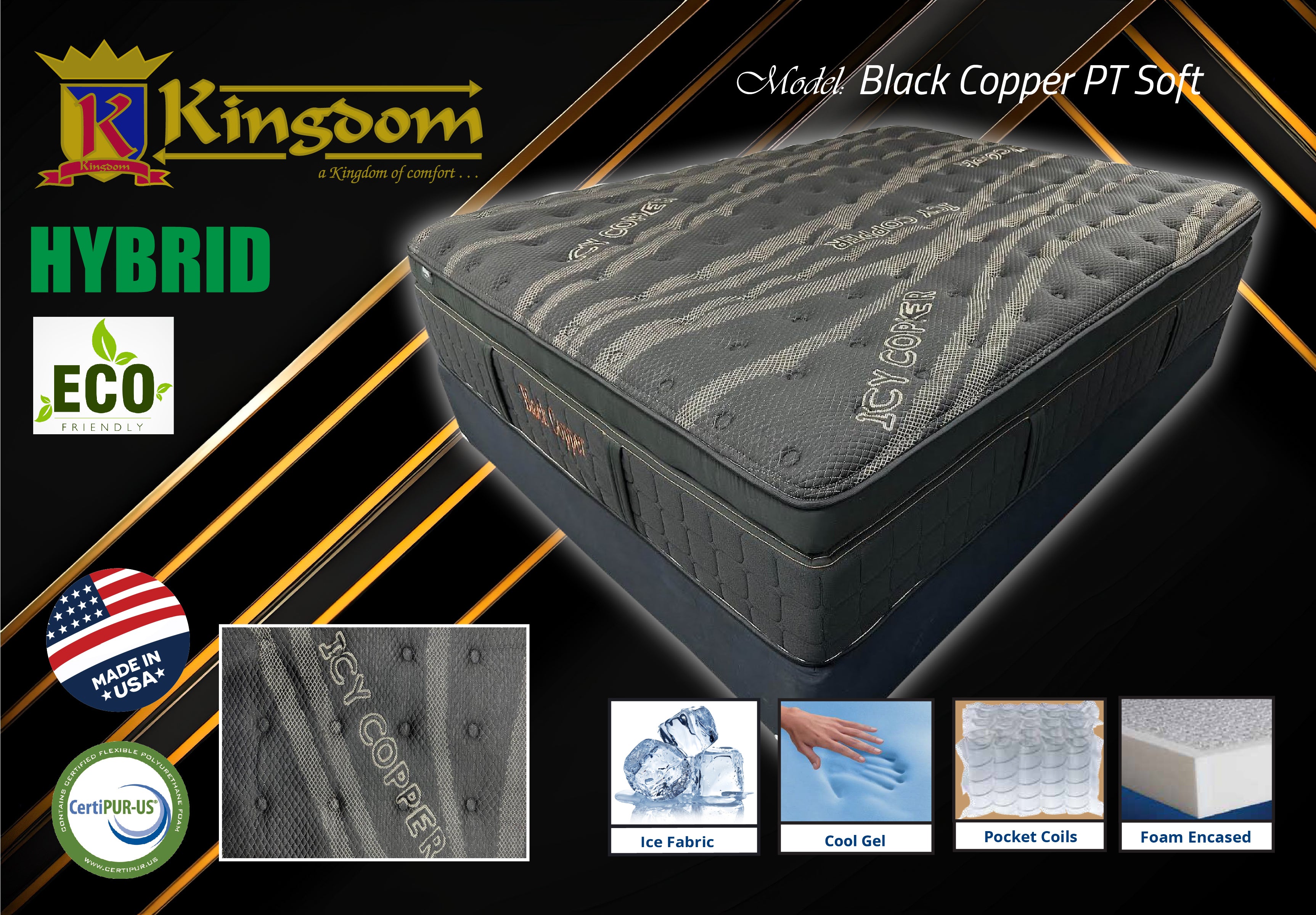 Black Copper 15' Hybrid Mattress - Premium Euro Top Comfort