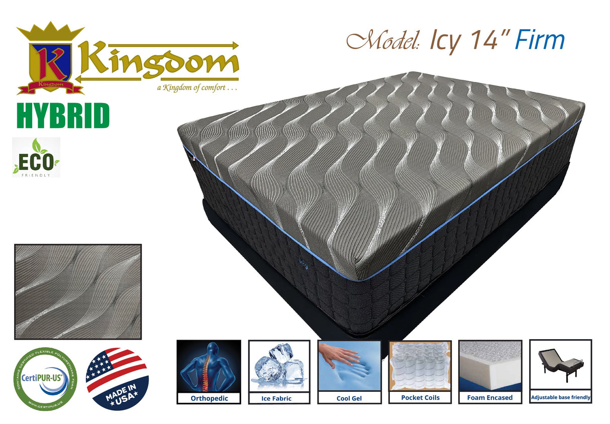 Icy 14' Hybrid Memory Foam Firm Mattress - Premium Cooling Technology