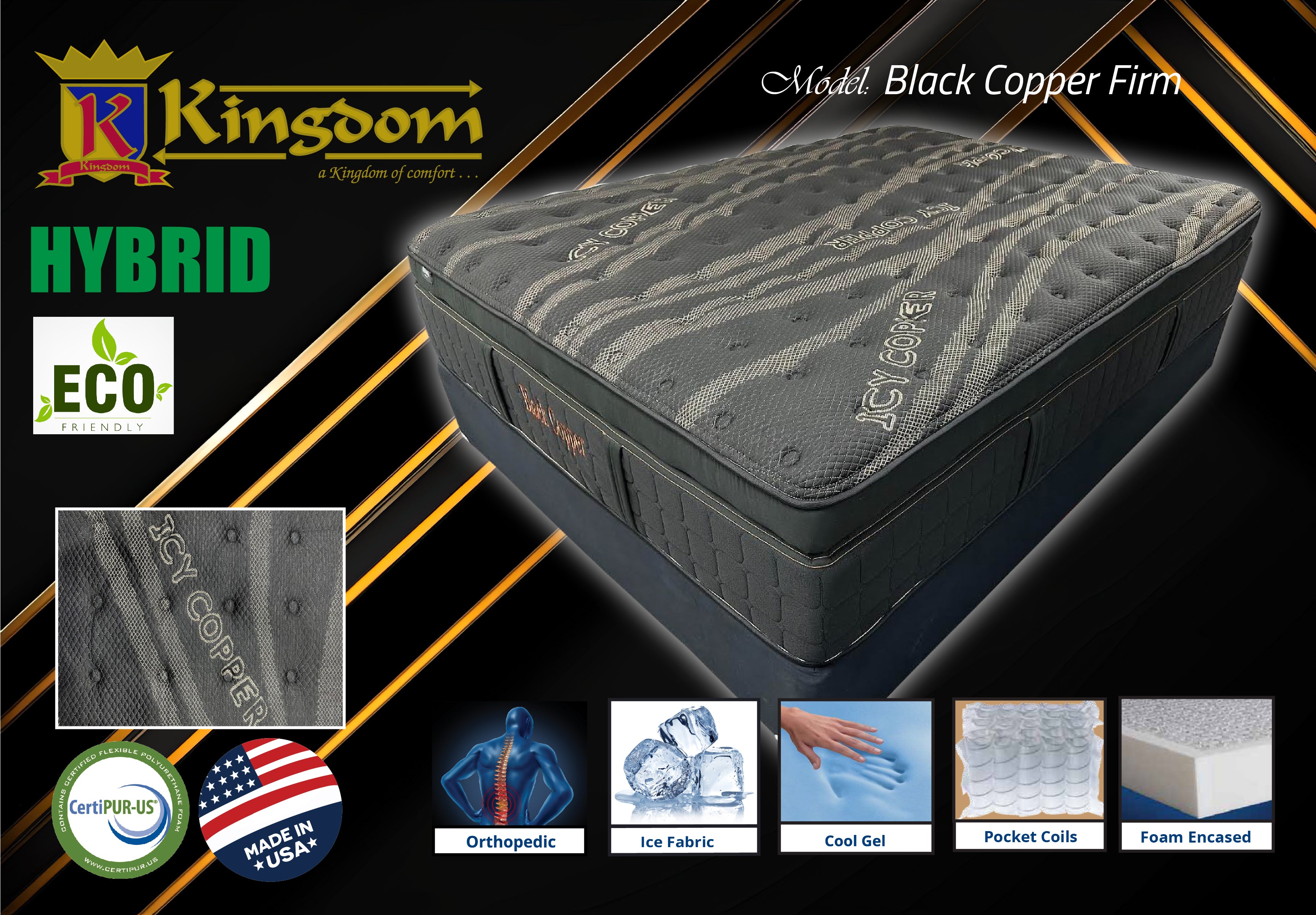 Black Copper 15' Hybrid Mattress - Premium Euro Top Comfort