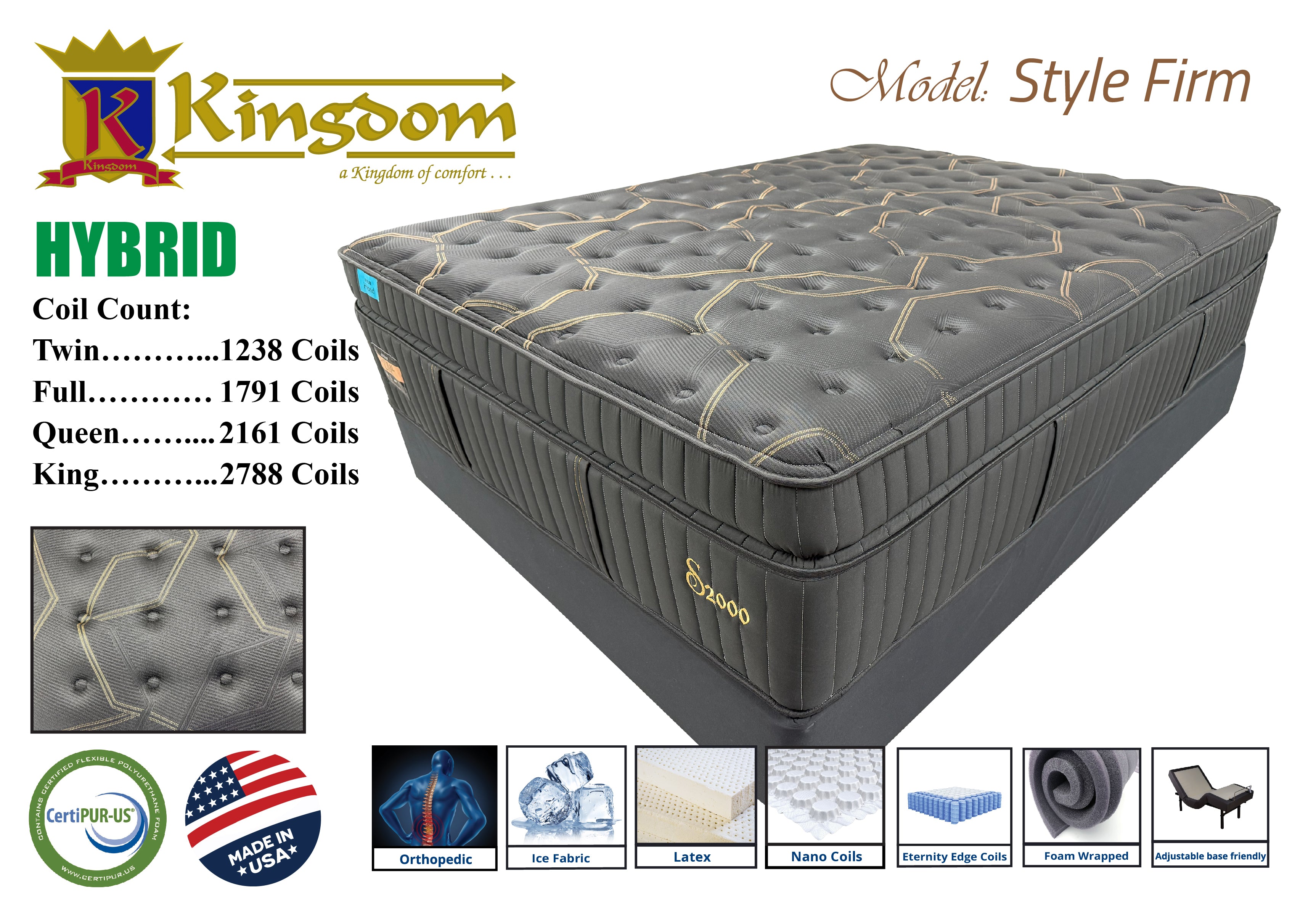 Style 16' Hybrid Firm Mattress - Premium Luxury Design