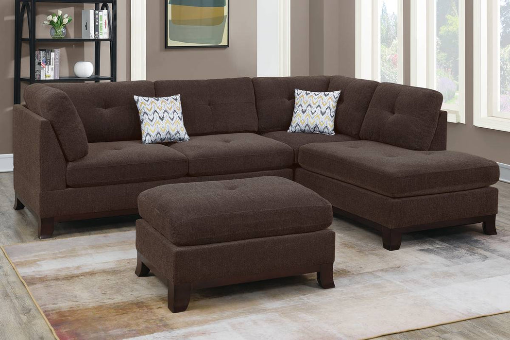 3pc Reversible Sectional W/ Ottoman - Dark Coffee