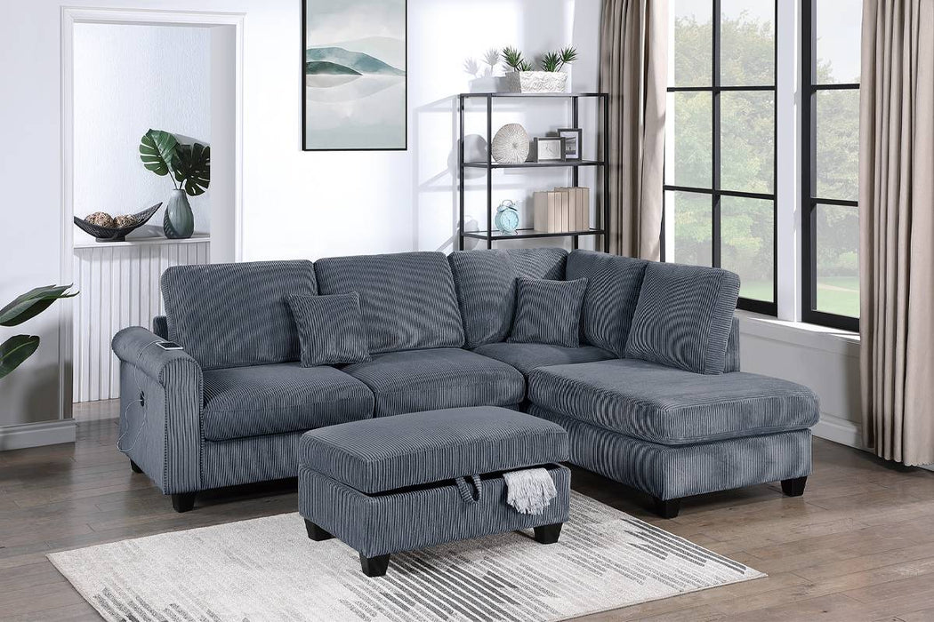 Sectional Sofa with Chaise, Sofa with USB Port & Storage Ottoman - Dark Gray