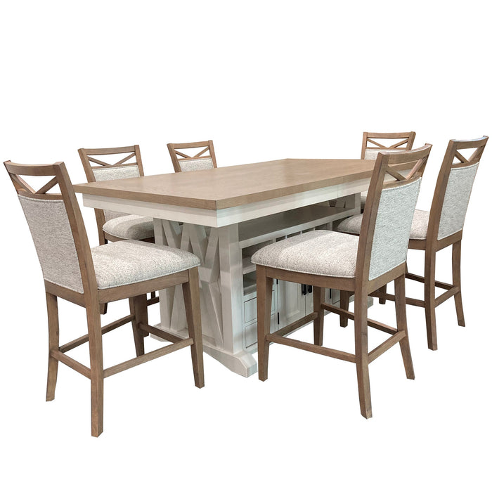 Modern Furniture - Americana Modern 7 Piece Dining Island Counter Height Table Set in Cotton - DAME-7PC-72CTR-2226-COT