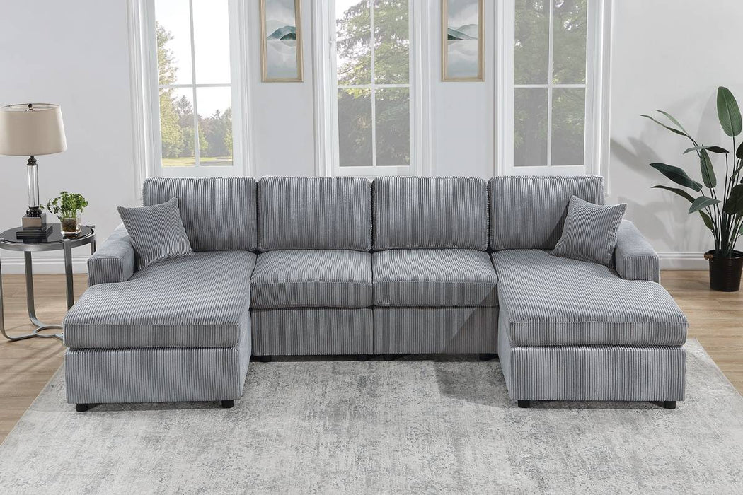 Sectional Sofa with Chaise & Armless Chairs - Fog