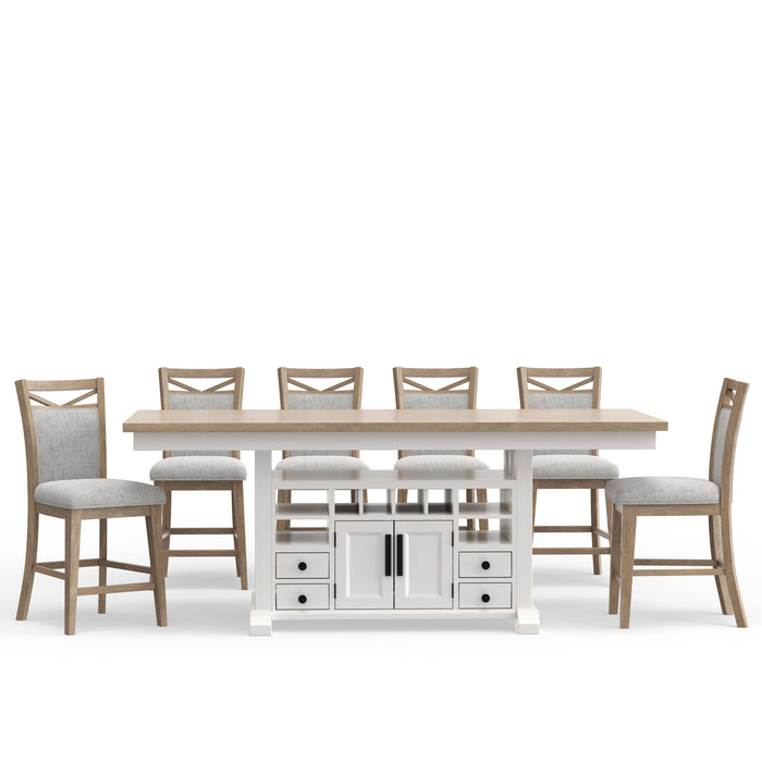 Modern Furniture - Americana Modern 7 Piece Dining Island Counter Height Table Set in Cotton - DAME-7PC-72CTR-2226-COT